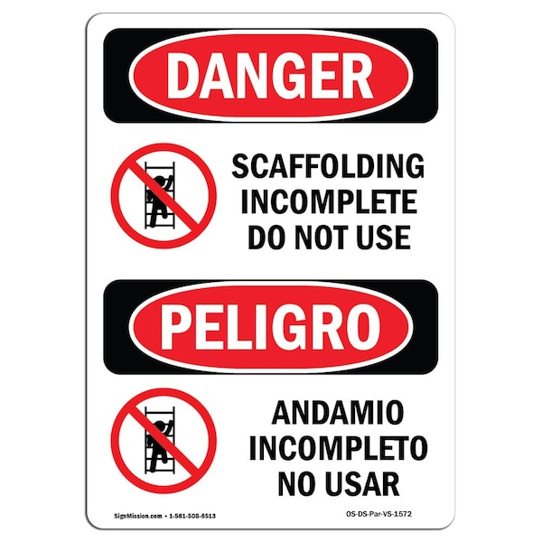 Signmission Safety Sign, OSHA Danger, 18" Height, Rigid Plastic